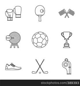 Accessories for training icons set. Outline illustration of 9 accessories for training vector icons for web. Accessories for training icons set, outline style