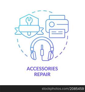 Accessories repair blue gradient concept icon. Peripheral equipment. Type of repair abstract idea thin line illustration. Isolated outline drawing. Roboto-Medium, Myriad Pro-Bold fonts used. Accessories repair blue gradient concept icon