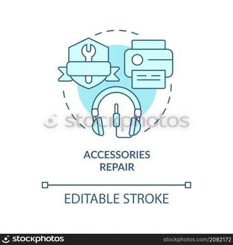 Accessories repair turquoise concept icon. Peripheral equipment. Repair type abstract idea thin line illustration. Isolated outline drawing. Editable stroke. Roboto-Medium, Myriad Pro-Bold fonts used. Accessories repair turquoise concept icon