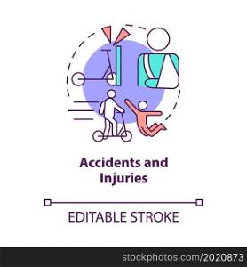 Accidents and injuries concept icon. Scooter sharing problem abstract idea thin line illustration. Vehicle related collisions and falls. Vector isolated outline color drawing. Editable stroke. Accidents and injuries concept icon