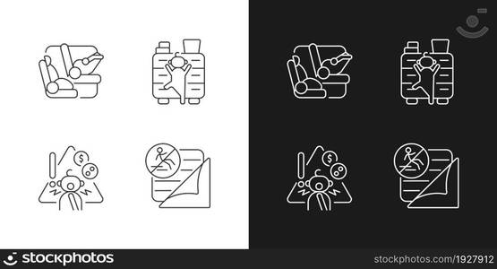 Accidents prevention linear icons set for dark and light mode. Falling and choking precaution. Child safety. Customizable thin line symbols. Isolated vector outline illustrations. Editable stroke. Accidents prevention linear icons set for dark and light mode