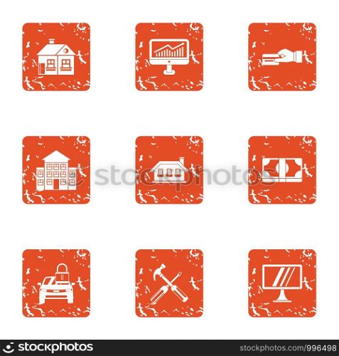 Accommodation icons set. Grunge set of 9 accommodation vector icons for web isolated on white background. Accommodation icons set, grunge style