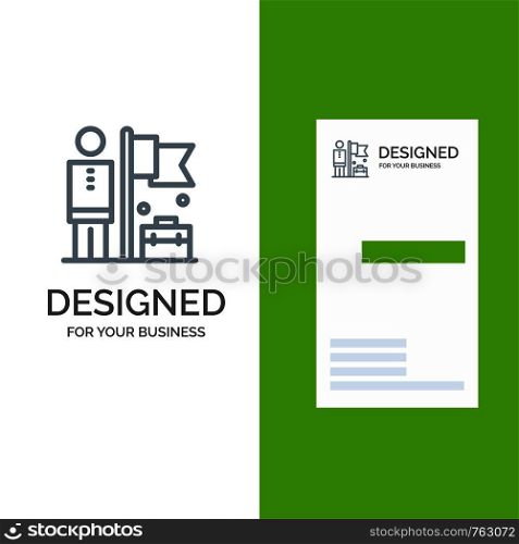 Accomplished, Achieve, Businessman, Flag Grey Logo Design and Business Card Template