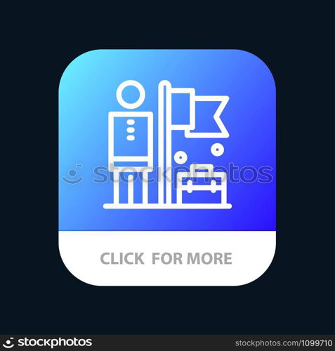 Accomplished, Achieve, Businessman, Flag Mobile App Button. Android and IOS Line Version