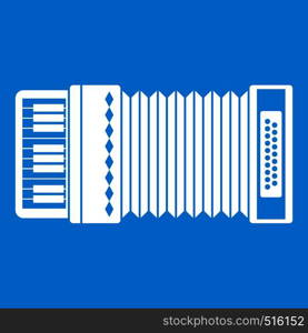 Accordion icon white isolated on blue background vector illustration. Accordion icon white