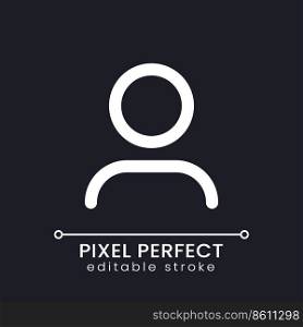 Account avatar pixel perfect white linear ui icon for dark theme. Personal page of site user. Vector line pictogram. Isolated user interface symbol for night mode. Editable stroke. Poppins font used. Account avatar pixel perfect white linear ui icon for dark theme