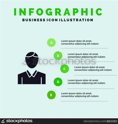 Account, Human, Man, Person Solid Icon Infographics 5 Steps Presentation Background