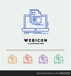 account, Laptop, Report, Print, Resume 5 Color Line Web Icon Template isolated on white. Vector illustration. Vector EPS10 Abstract Template background
