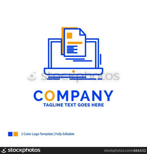 account, Laptop, Report, Print, Resume Blue Yellow Business Logo template. Creative Design Template Place for Tagline.
