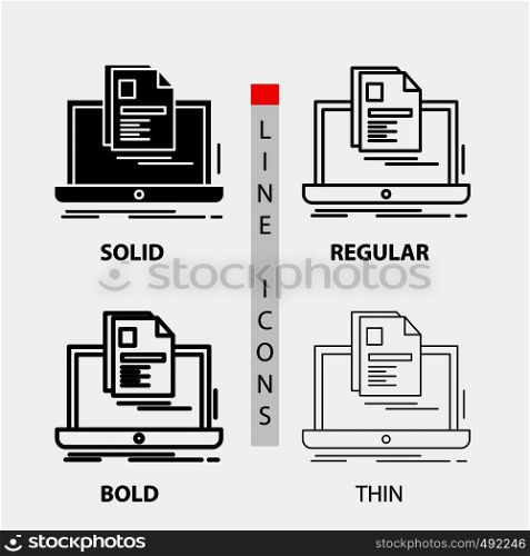 account, Laptop, Report, Print, Resume Icon in Thin, Regular, Bold Line and Glyph Style. Vector illustration. Vector EPS10 Abstract Template background