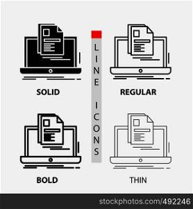 account, Laptop, Report, Print, Resume Icon in Thin, Regular, Bold Line and Glyph Style. Vector illustration. Vector EPS10 Abstract Template background