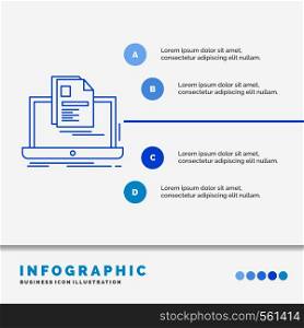 account, Laptop, Report, Print, Resume Infographics Template for Website and Presentation. Line Blue icon infographic style vector illustration. Vector EPS10 Abstract Template background