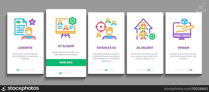 Account Manager Work Onboarding Mobile App Page Screen Vector. Manager Businessman Idea For Sale Production And Marketing, Communication And Leadership Illustrations. Account Manager Work Onboarding Elements Icons Set Vector