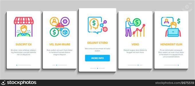 Account Manager Work Onboarding Mobile App Page Screen Vector. Manager Businessman Idea For Sale Production And Marketing, Communication And Leadership Illustrations. Account Manager Work Onboarding Elements Icons Set Vector