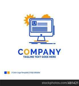 Account, profile, report, edit, Update Blue Yellow Business Logo template. Creative Design Template Place for Tagline.