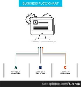 Account, profile, report, edit, Update Business Flow Chart Design with 3 Steps. Line Icon For Presentation Background Template Place for text. Vector EPS10 Abstract Template background