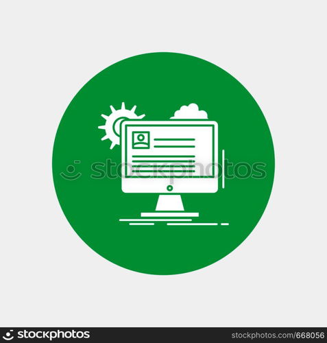 Account, profile, report, edit, Update White Glyph Icon in Circle. Vector Button illustration. Vector EPS10 Abstract Template background