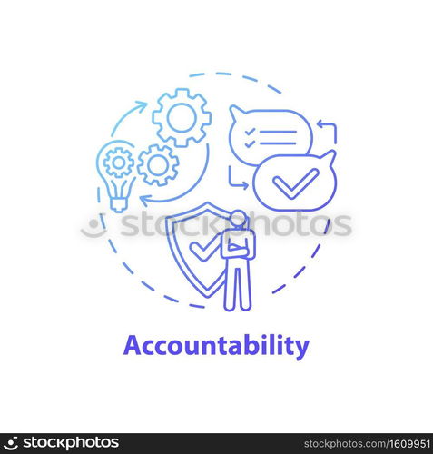 Accountability concept icon. Journalistic ethics standards idea thin line illustration. Fact-checking. Responsibility for words and actions. Vector isolated outline RGB color drawing. Accountability concept icon