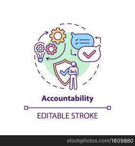 Accountability concept icon. Journalistic ethics standards idea thin line illustration. Responsibility for words and actions. Vector isolated outline RGB color drawing. Editable stroke. Accountability concept icon