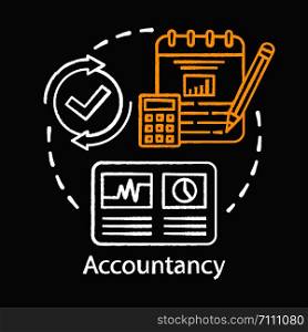 Accountancy chalk concept icon. Budgeting and finance planning. Keeping financial records. Performing audits. Bookkeeping idea. Vector isolated chalkboard illustration