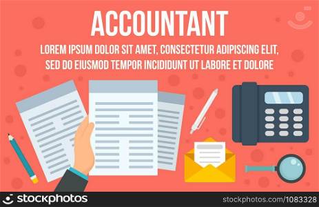 Accountant business concept banner. Flat illustration of accountant business vector concept banner for web design. Accountant business concept banner, flat style