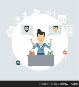 Accountant calling clients and partners illustration. Flat modern style vector design