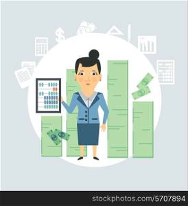 accountant counting money illustration. Flat modern style vector design