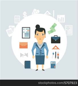 Accountant of working things illustration. Flat modern style vector design