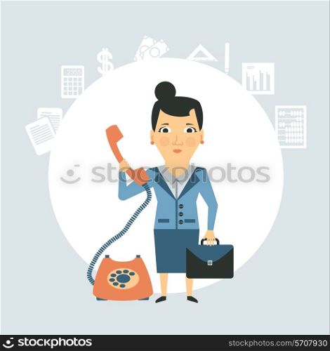 accountant talking on the phone illustration. Flat modern style vector design