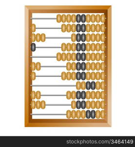 Accounting abacus for financial calculations lies on a white background