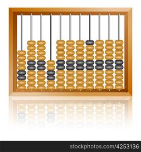 Accounting abacus for financial calculations lies on a white background