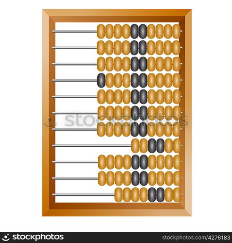 Accounting abacus for financial calculations lies on a white background