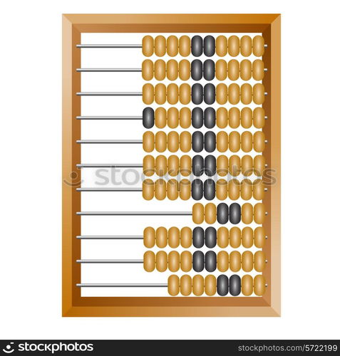 Accounting abacus for financial calculations lies on a white background