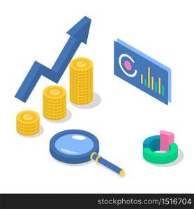 Accounting and audit isometric color vector illustration. Revenue increase. Economic growth. Business plan. Data analysis and statistics. Corporate strategy. 3d concept isolated on white background