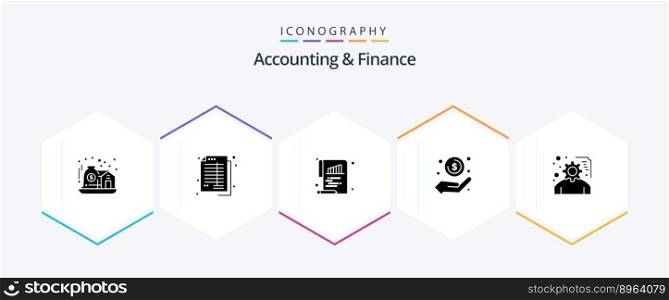 Accounting And Finance 25 Glyph icon pack including profit. money. bookkeeping. hand. paper