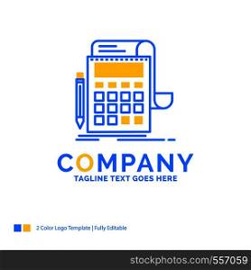 Accounting, audit, banking, calculation, calculator Blue Yellow Business Logo template. Creative Design Template Place for Tagline.
