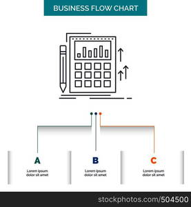 Accounting, audit, banking, calculation, calculator Business Flow Chart Design with 3 Steps. Line Icon For Presentation Background Template Place for text. Vector EPS10 Abstract Template background