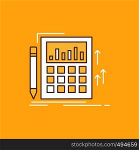 Accounting, audit, banking, calculation, calculator Flat Line Filled Icon. Beautiful Logo button over yellow background for UI and UX, website or mobile application. Vector EPS10 Abstract Template background