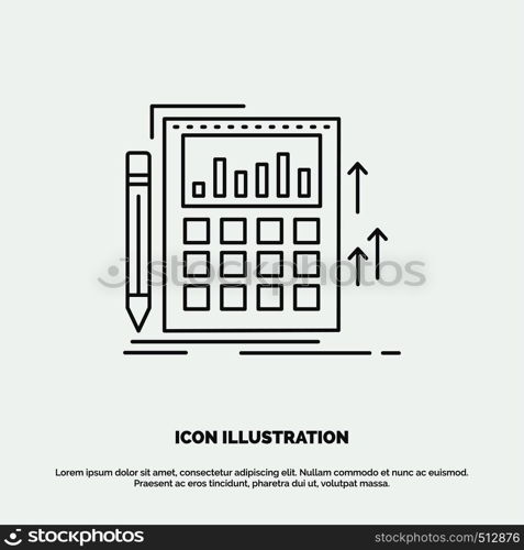 Accounting, audit, banking, calculation, calculator Icon. Line vector gray symbol for UI and UX, website or mobile application. Vector EPS10 Abstract Template background