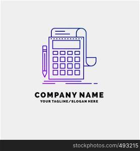 Accounting, audit, banking, calculation, calculator Purple Business Logo Template. Place for Tagline. Vector EPS10 Abstract Template background
