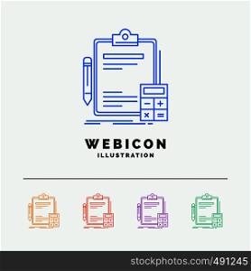 Accounting, banking, calculator, finance, Audit 5 Color Line Web Icon Template isolated on white. Vector illustration. Vector EPS10 Abstract Template background