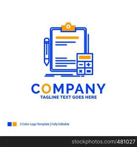 Accounting, banking, calculator, finance, Audit Blue Yellow Business Logo template. Creative Design Template Place for Tagline.