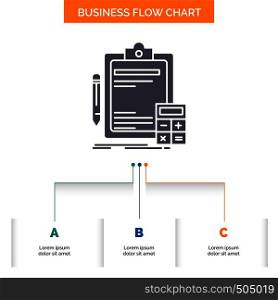 Accounting, banking, calculator, finance, Audit Business Flow Chart Design with 3 Steps. Glyph Icon For Presentation Background Template Place for text.. Vector EPS10 Abstract Template background