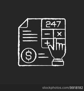 Accounting chalk white icon on black background. Measurement and processing of financial information about economic entities in businesses and corporations. Isolated vector chalkboard illustration. Accounting chalk white icon on black background