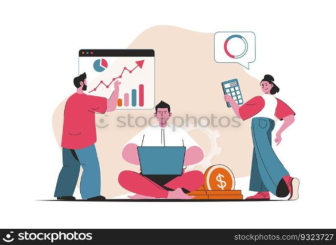 Accounting concept isolated. Financial data analysis and business analytics graph. People scene in flat cartoon design. Vector illustration for blogging, website, mobile app, promotional materials.