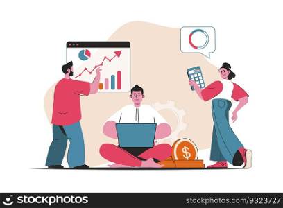 Accounting concept isolated. Financial data analysis and business analytics graph. People scene in flat cartoon design. Vector illustration for blogging, website, mobile app, promotional materials.