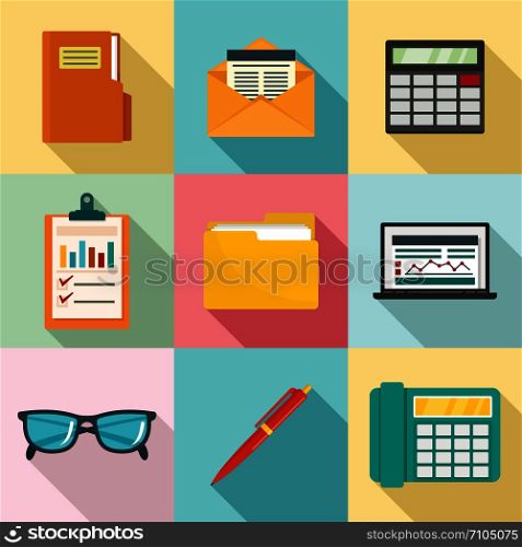 Accounting icon set. Flat set of accounting vector icons for web design. Accounting icon set, flat style