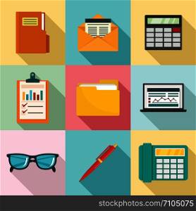 Accounting icon set. Flat set of accounting vector icons for web design. Accounting icon set, flat style