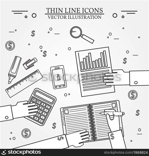Accounting icon thin line for web and mobile, modern minimalistic flat design. Vector dark grey icon on light grey background.