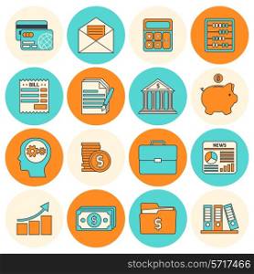 Accounting investments savings billing flat line icons set isolated vector illustration